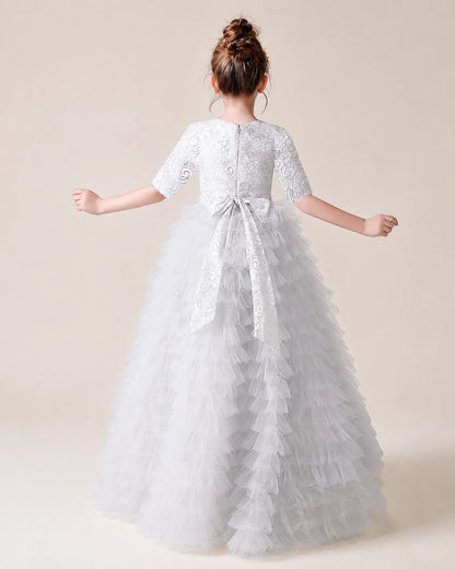 White Tulle A-line Pageant Dress Back View