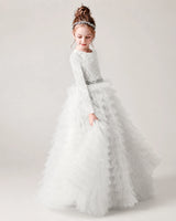 White Lace Ball Gown Pageant Dress Front View