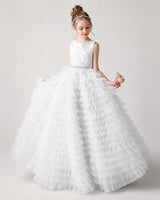 White Lace Ball Gown Girls Formal Dress Front View
