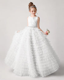 White Front Tiered Flower Girl Dress