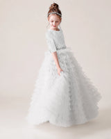 White Lace Ball Gown Pageant Dress Side View