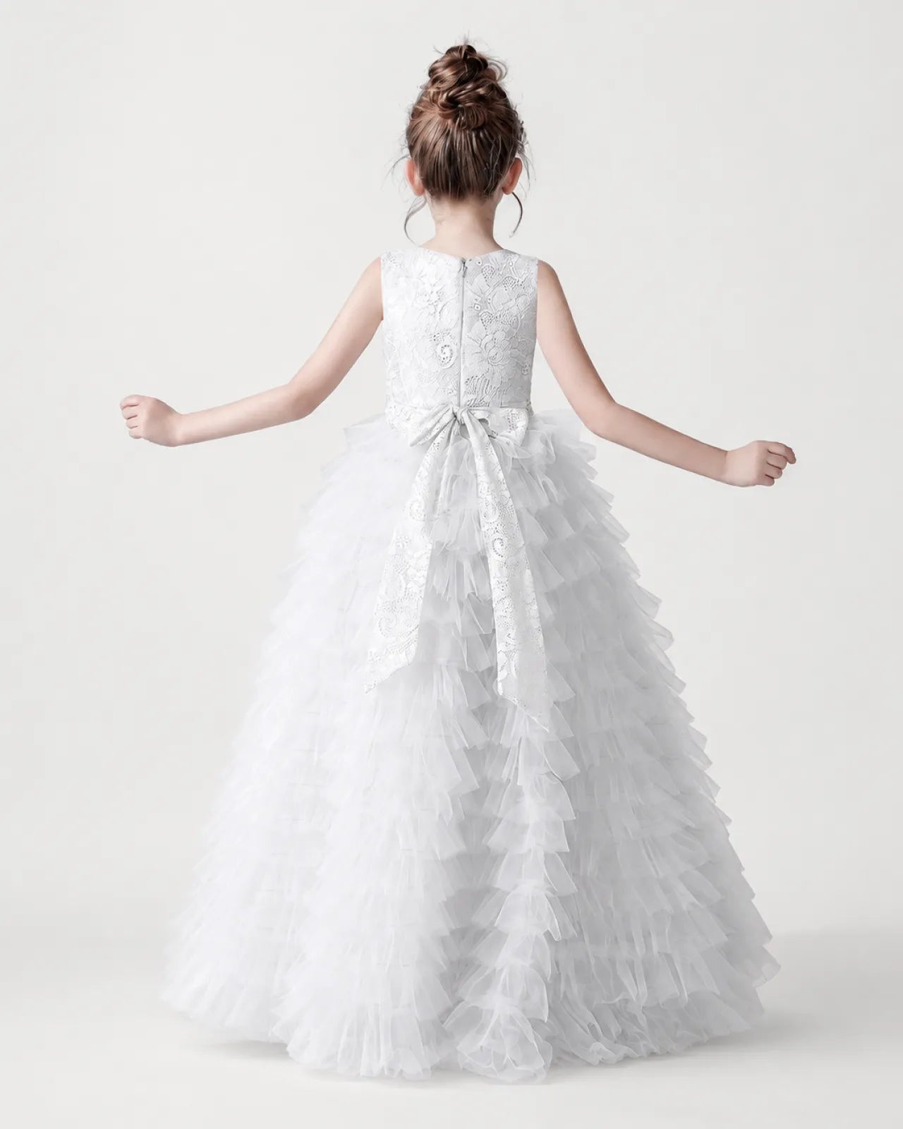 White Tulle Ball Gown Girls Formal Dress Back View