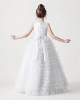 White Tulle Ball Gown Girls Formal Dress Back View