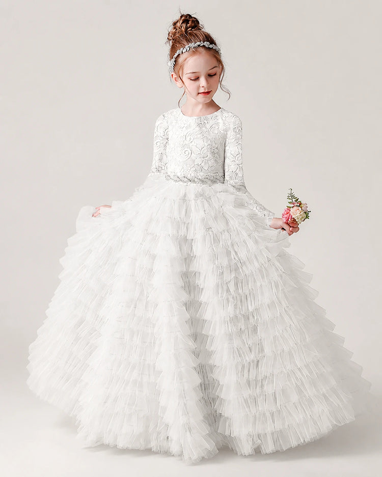 White Tulle Ball Gown Pageant Dress Front View