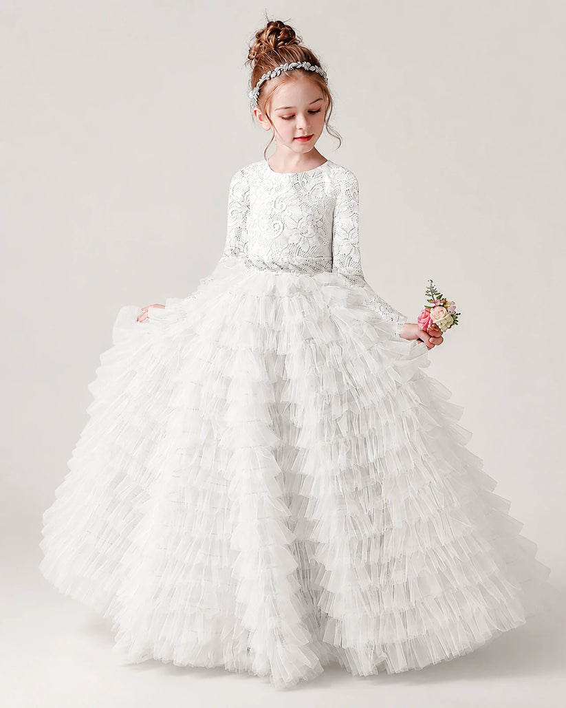White Tulle Ball Gown Pageant Dress Front View