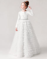 White Lace A-line Pageant Dress Front View