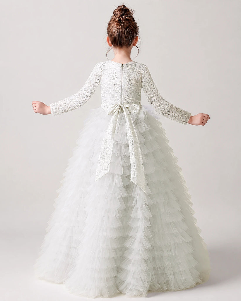 White Lace A-line Pageant Dress Back View