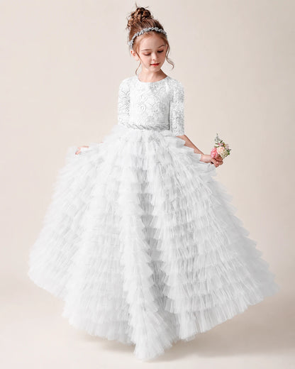 White Tulle Ball Gown Pageant Dress Front View
