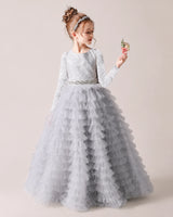 Silver Lace Ball Gown Pageant Dress Front View
