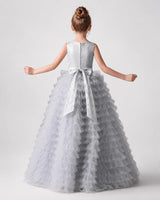 Silver Tulle Ball Gown Girls Formal Dress Back View