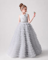 Silver Tulle Ball Gown Girls Formal Dress Side View