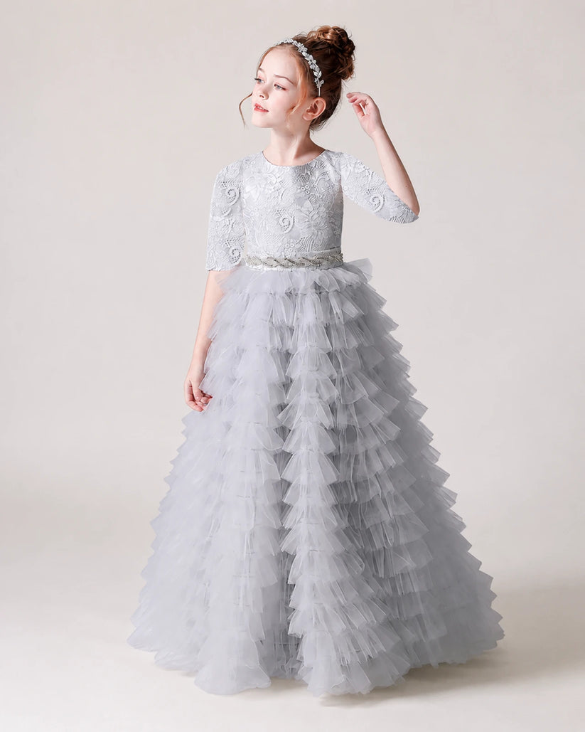 Silver Tulle A-line Pageant Dress Front View