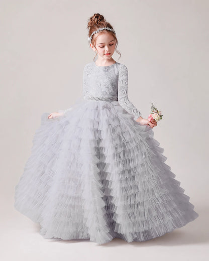 Silver Tulle Ball Gown Pageant Dress Front View