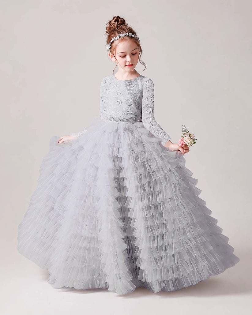 Silver Tulle Ball Gown Pageant Dress Front View