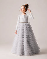 Silver Tulle Ball Gown Pageant Dress Front View