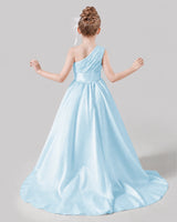 Baby Blue Satin A-line Pageant Dress Back View