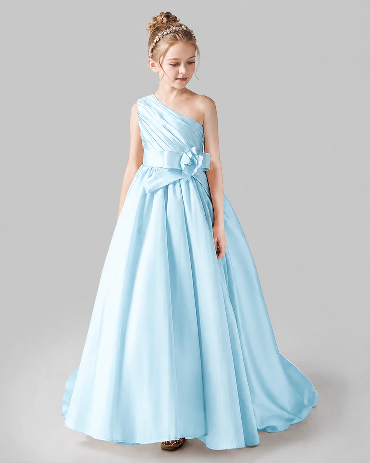 Baby Blue Satin A-line Pageant Dress Front View