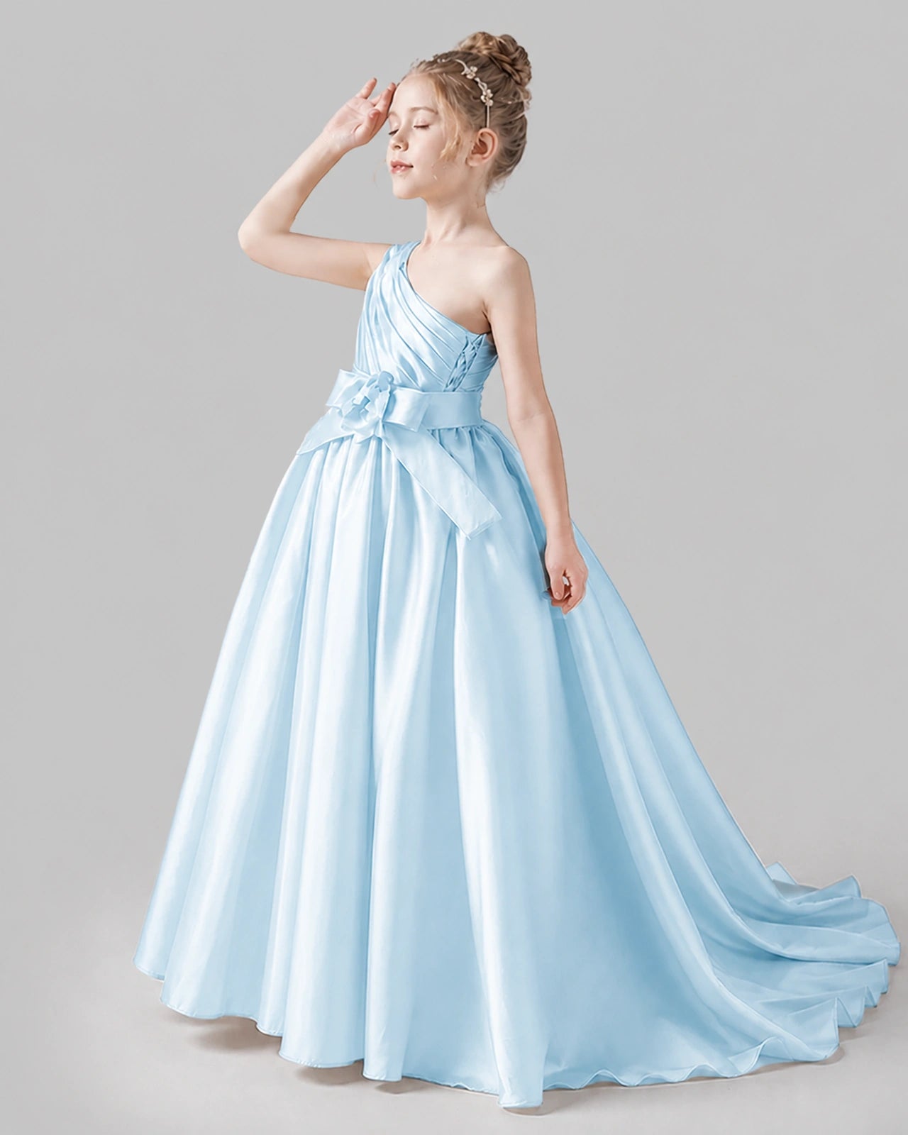 Baby Blue Satin A-line Pageant Dress Side View