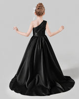 Black Satin A-line Pageant Dress Back View