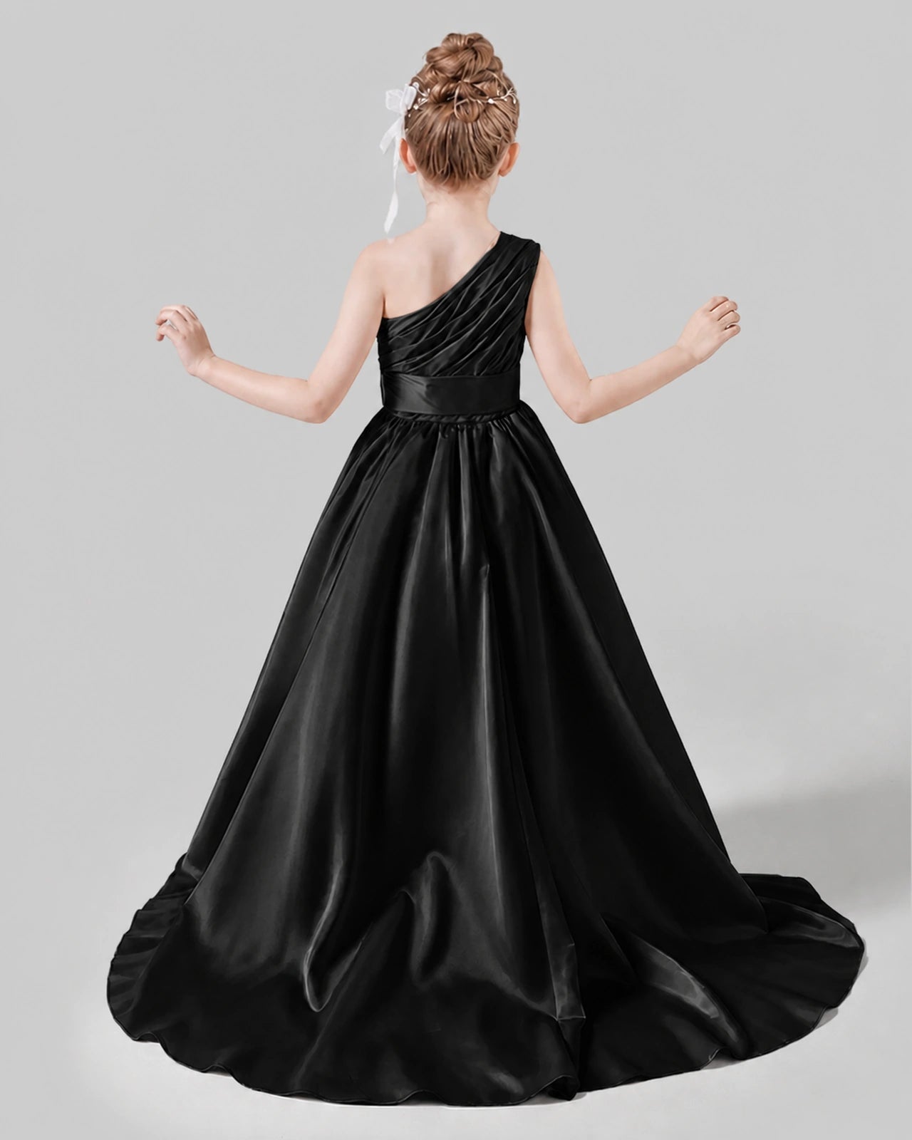 Black Satin A-line Pageant Dress Back View