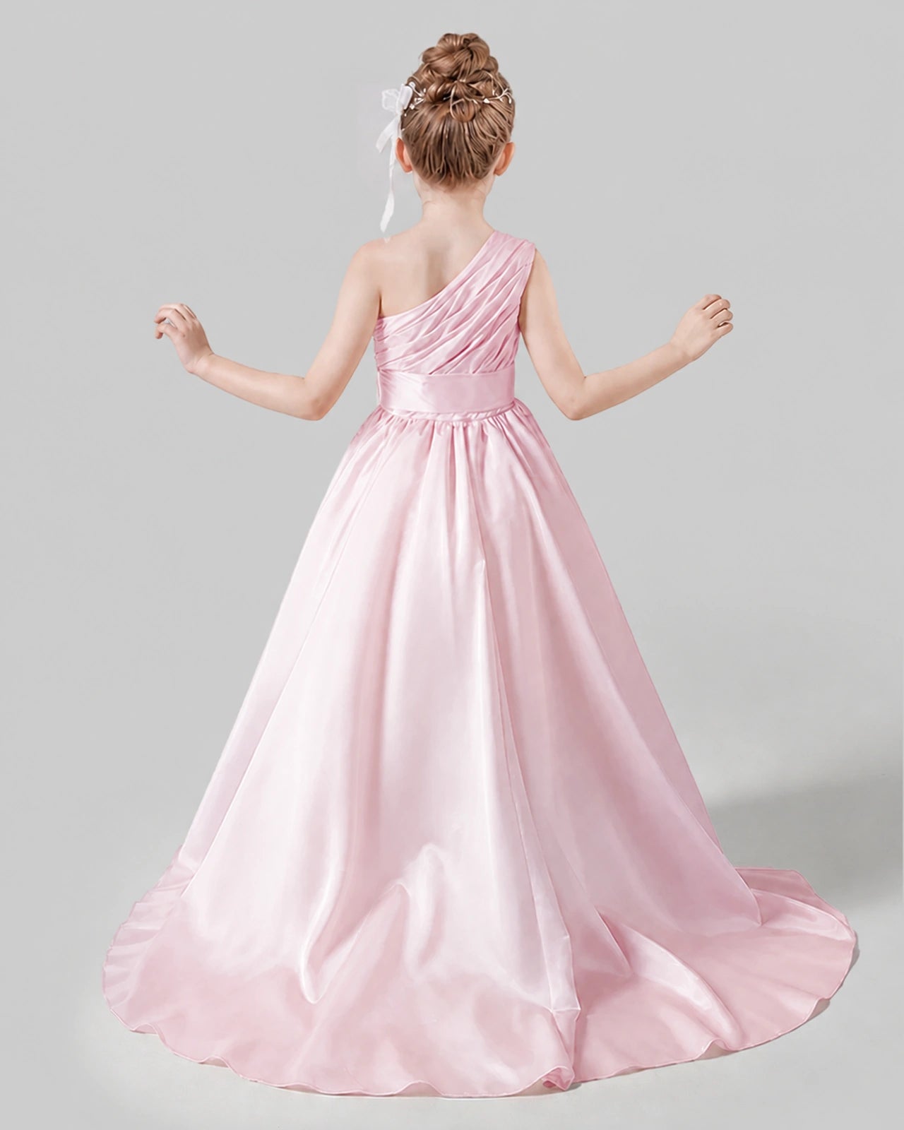 Blush Pink Satin A-line Pageant Dress Back View