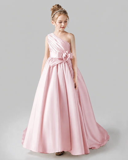 Blush Pink Satin A-line Pageant Dress Front View