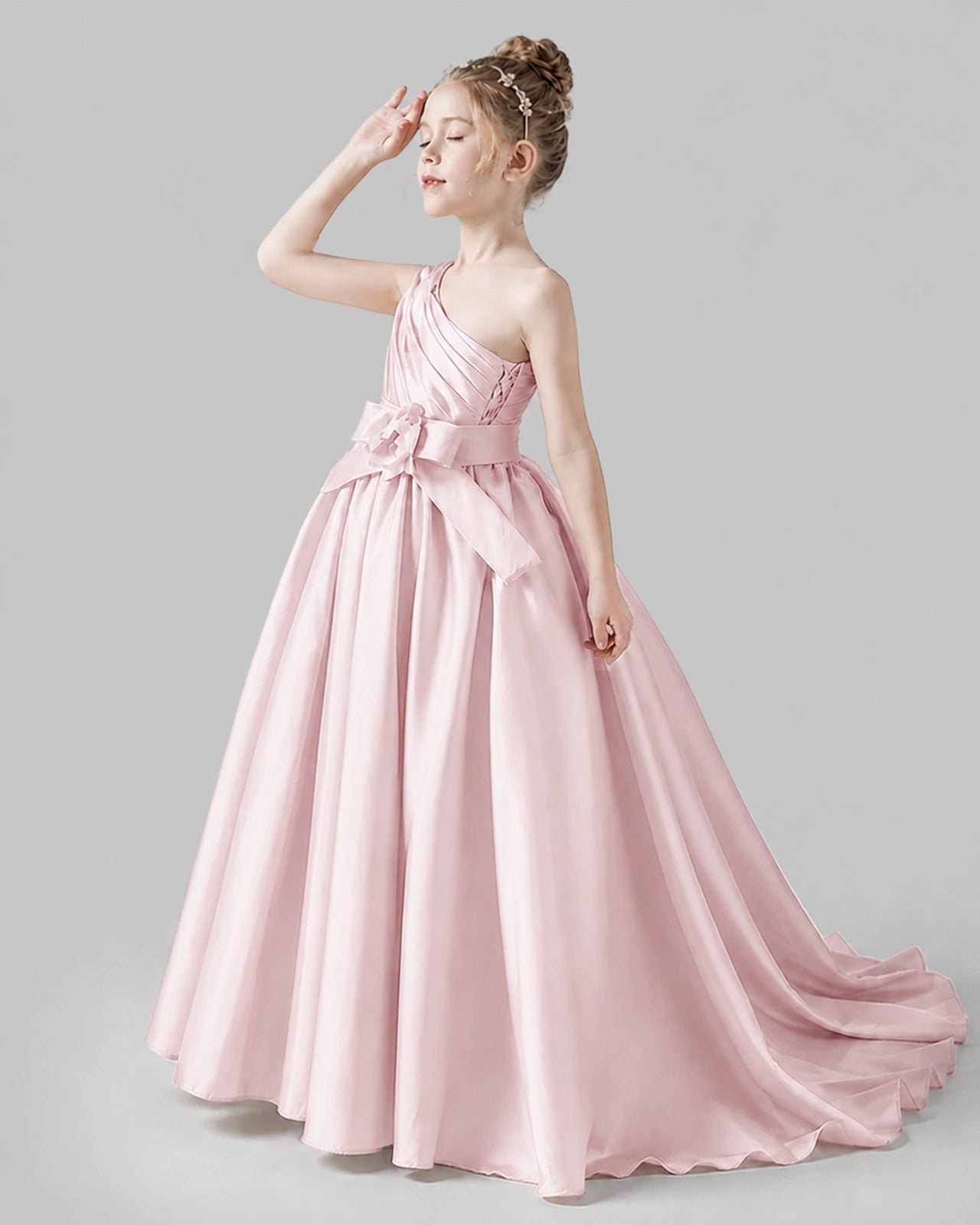 Blush Pink Satin A-line Pageant Dress Side View