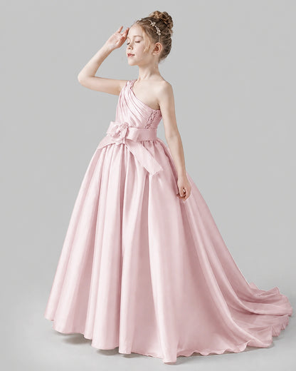 Blush Pink Satin A-line Pageant Dress Side View