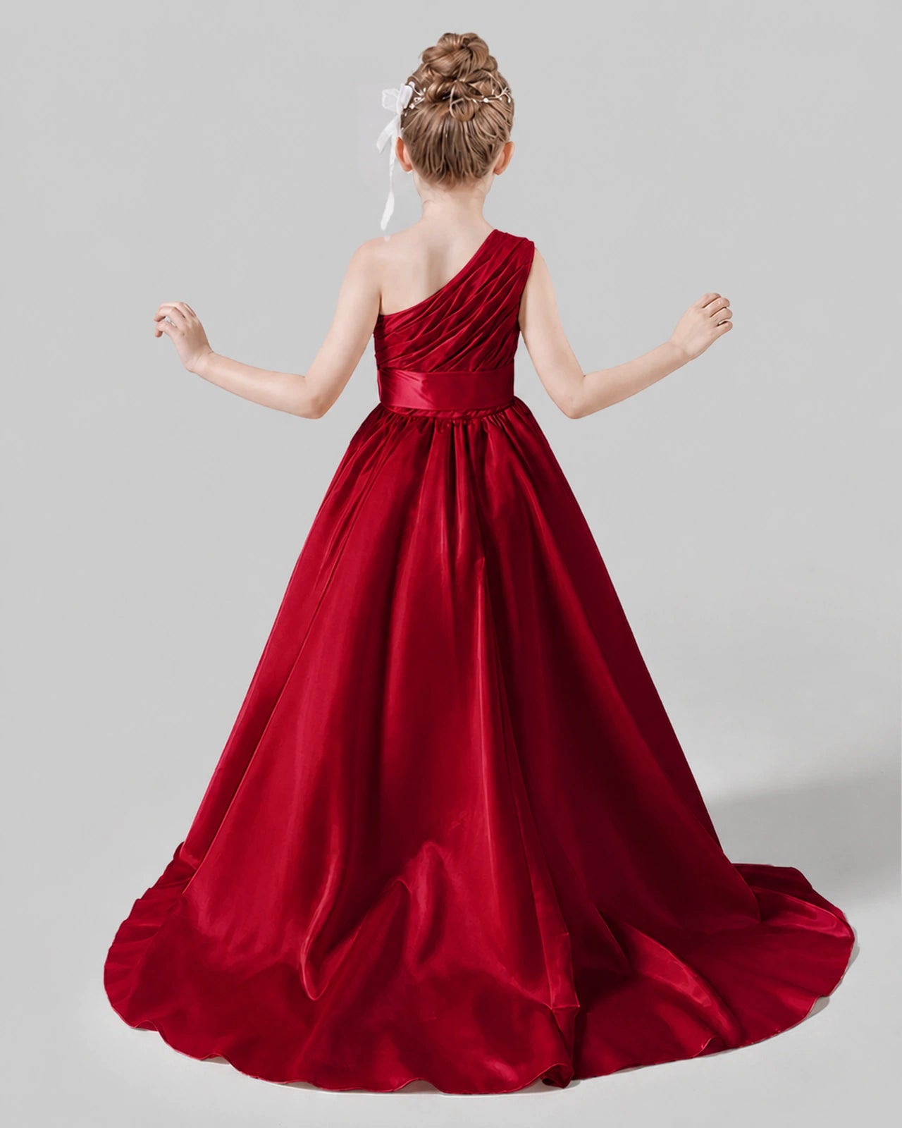 Burgundy Satin A-line Pageant Dress Back View