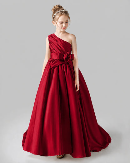 Burgundy Satin A-line Pageant Dress Front View