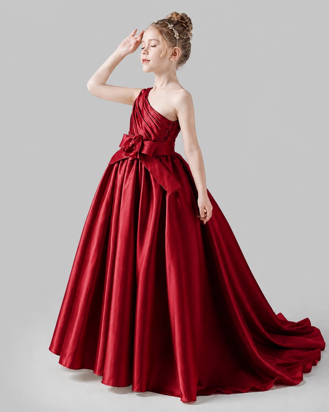 Burgundy Satin A-line Pageant Dress Side View