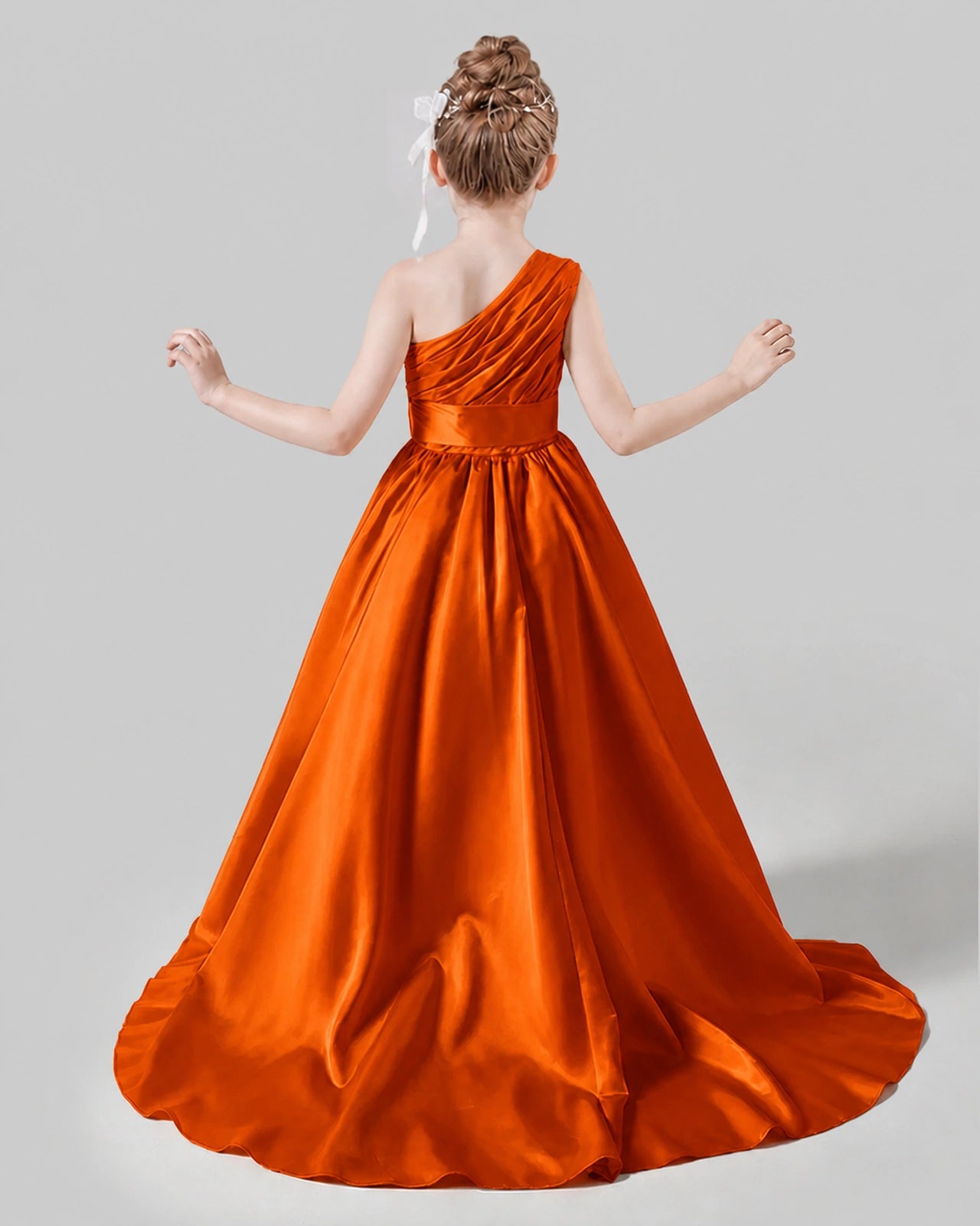Burnt Orange Satin A-line Pageant Dress Back View