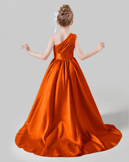 Burnt Orange Satin A-line Pageant Dress Back View