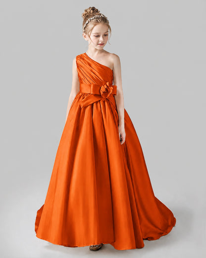 Burnt Orange Satin A-line Pageant Dress Front View