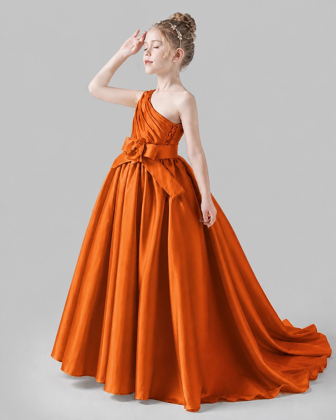 Burnt Orange Satin A-line Pageant Dress Side View