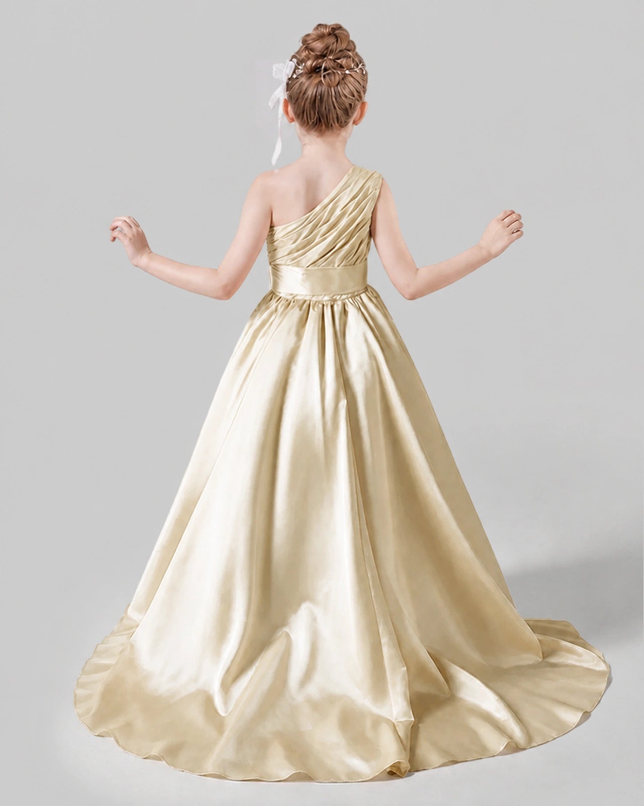 Champagne Satin A-line Pageant Dress Back View