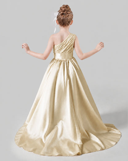 Champagne Satin A-line Pageant Dress Back View