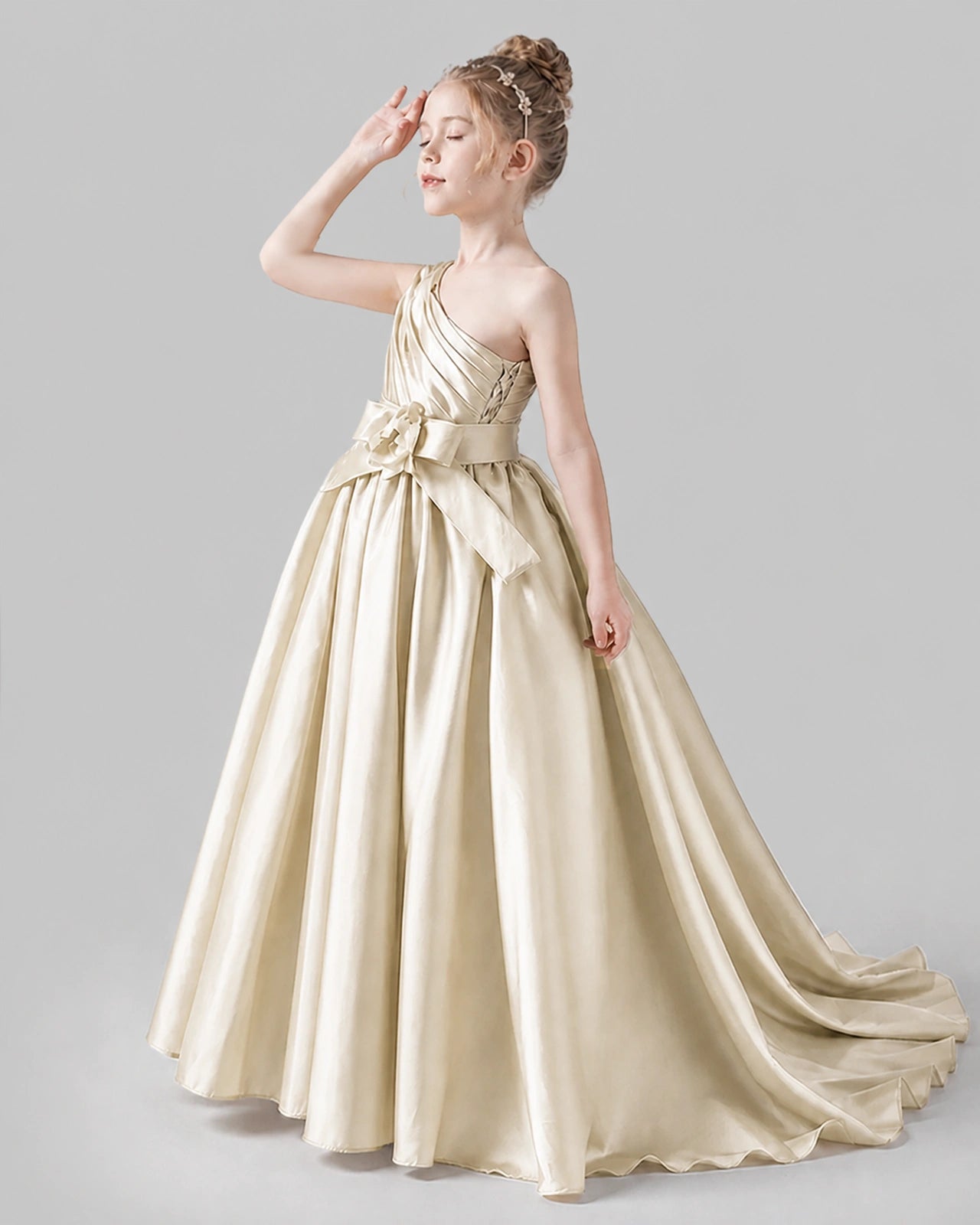 Champagne Satin A-line Pageant Dress Side View