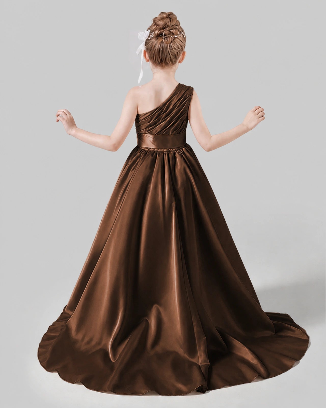 Chocolate Satin A-line Pageant Dress Back View