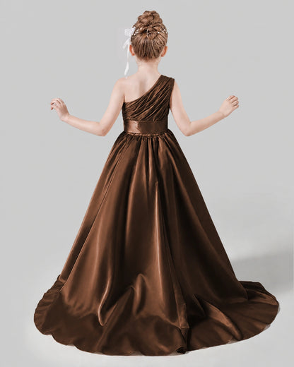Chocolate Satin A-line Pageant Dress Back View