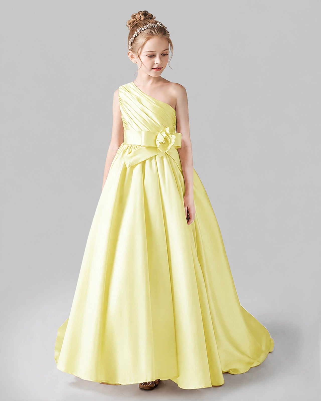 Daffodil Satin A-line Pageant Dress Front View