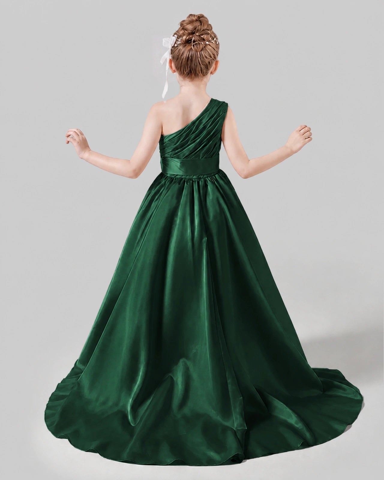 Dark Green Satin A-line Pageant Dress Back View