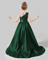 Dark Green Satin A-line Pageant Dress Back View