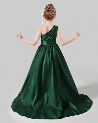 Dark Green Satin A-line Pageant Dress Back View