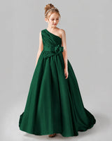 Dark Green Satin A-line Pageant Dress Front View