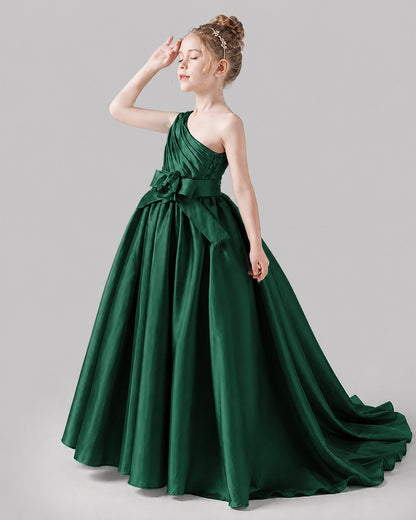 Dark Green Satin A-line Pageant Dress Side View