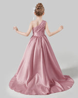 Dusty Rose Satin A-line Pageant Dress Back View