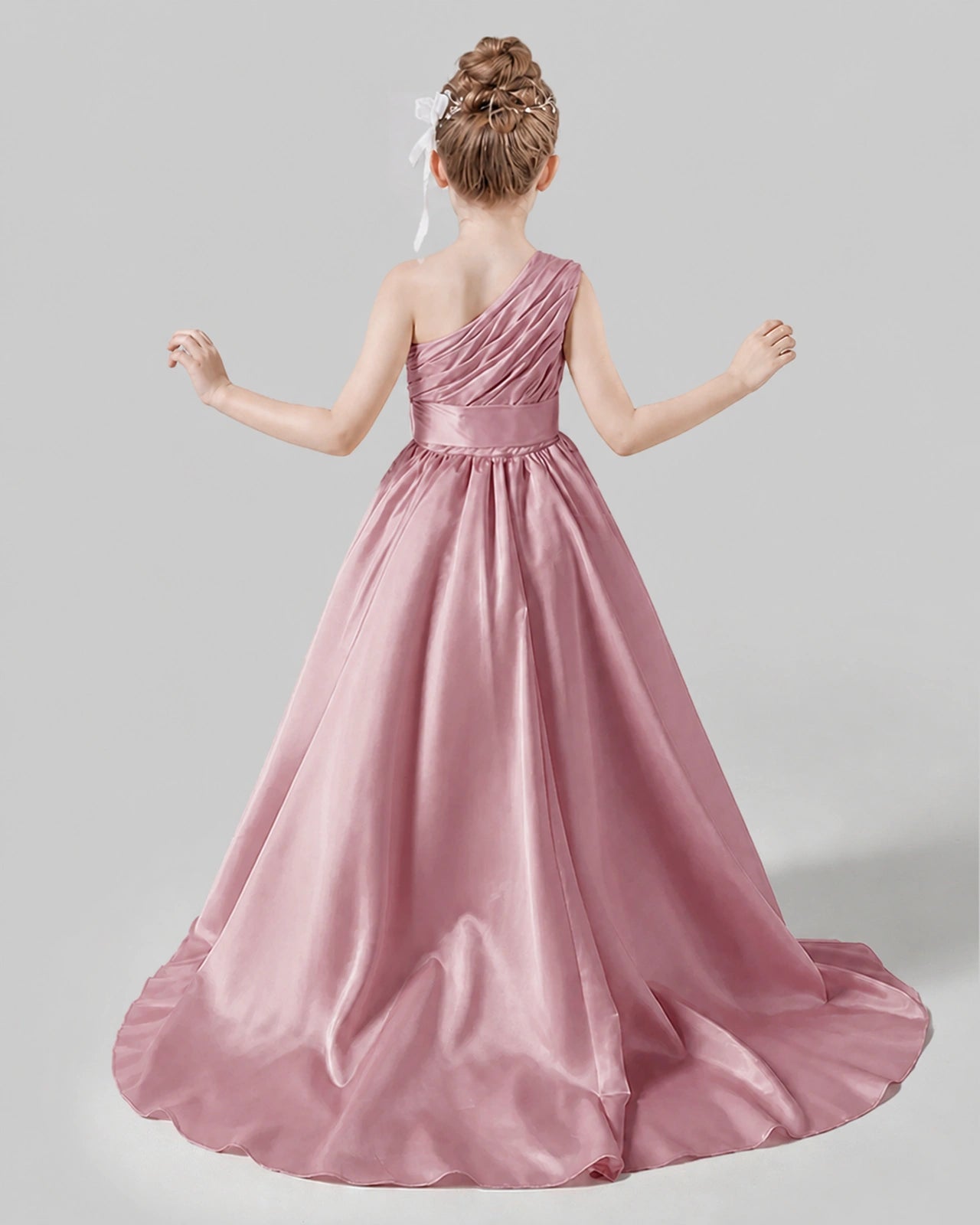Dusty Rose Satin A-line Pageant Dress Back View