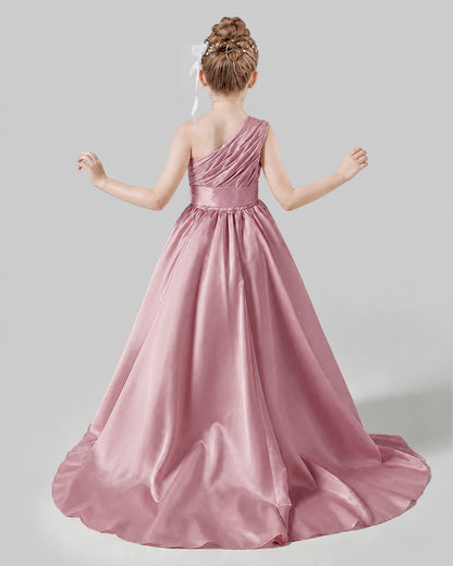 Dusty Rose Satin A-line Pageant Dress Back View