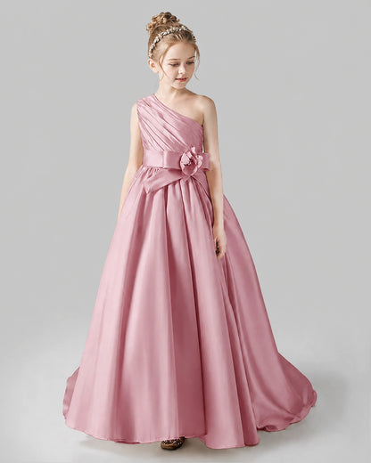 Dusty Rose Satin A-line Pageant Dress Front View